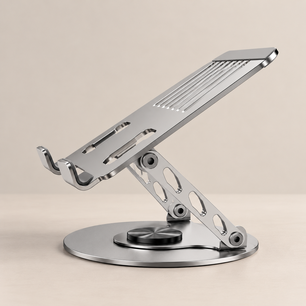 Side view of the hinged height and tilt adjustment