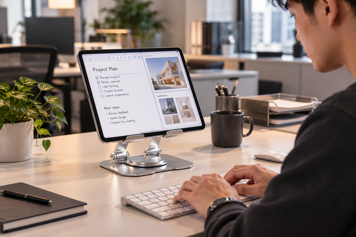 Tablet stand on a study desk
