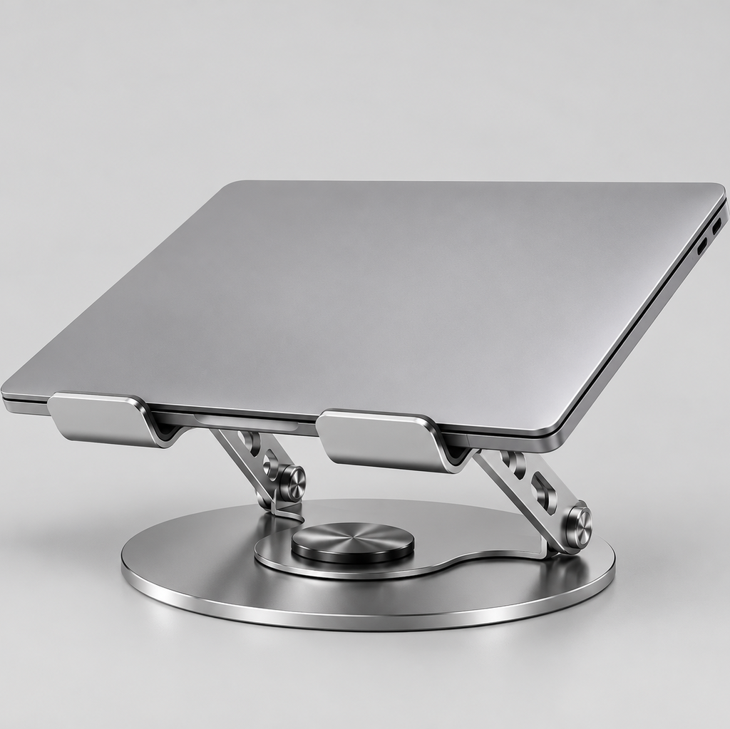 Holding a laptop at an adjustable height and angle