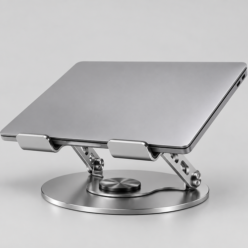 Holding a laptop at an adjustable height and angle